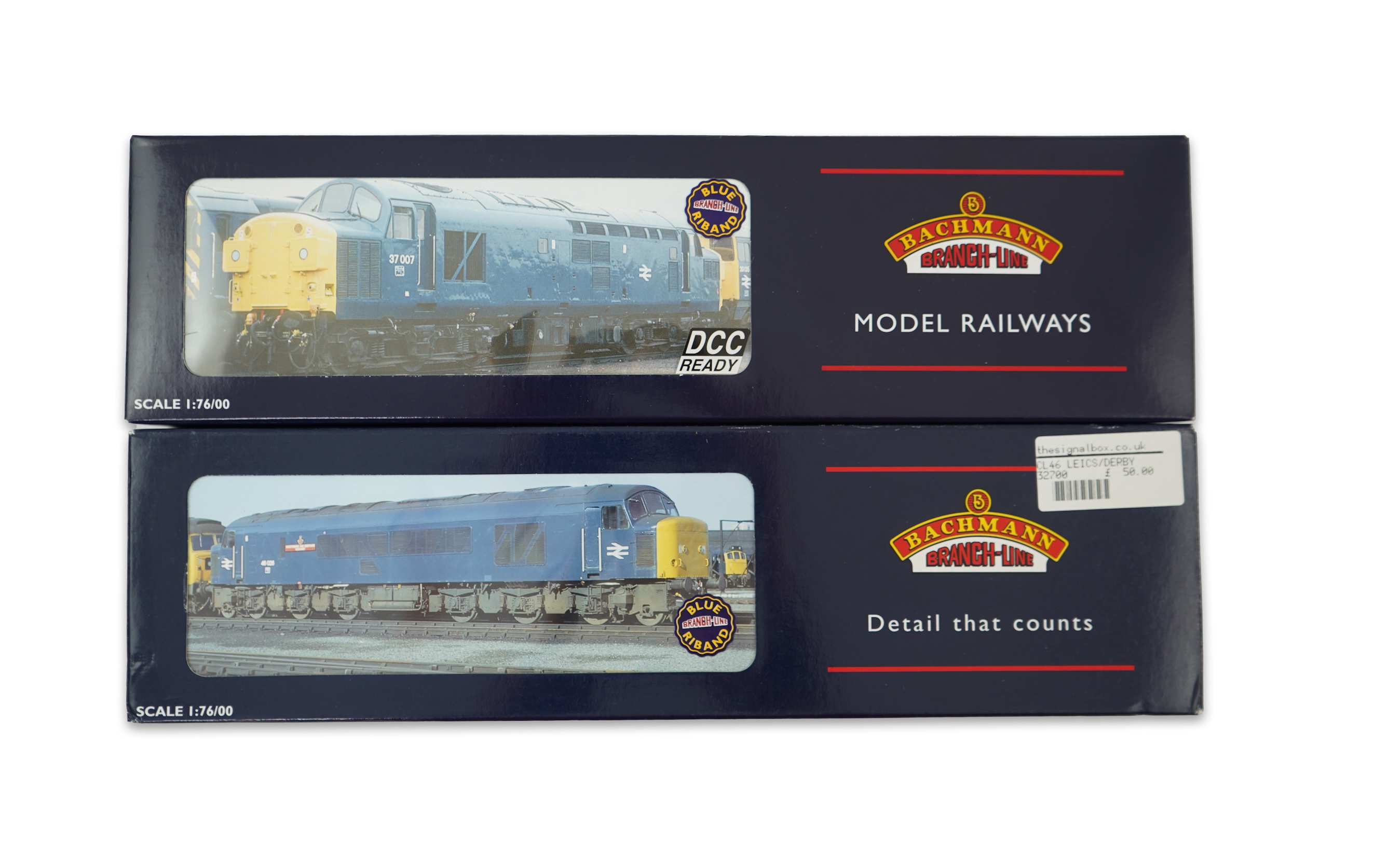 Two boxed Bachmann Branchline 00 gauge railway BR diesel locomotives; a class 46 1Co-Co1, Leicestershire & Derbyshire Yeomanry D163, (32-700), together with a class 37 Co-Co, D6626, (32-778)